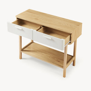 Konsolbord Ferrersp med 2 skuffer 100x40x80 cm egetræslook/sandfarver [en.casa]