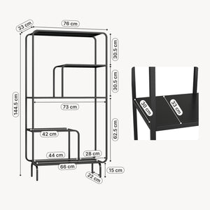 Bogreol Færder stål 145x76x33 cm sort [en.casa]