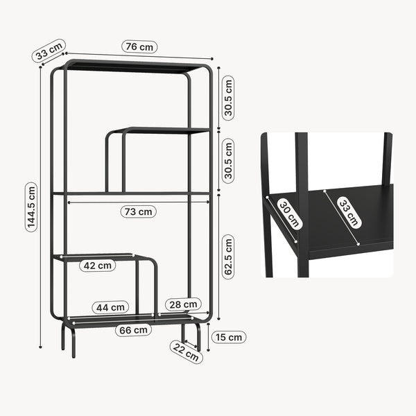 Bogreol Færder stål 145x76x33 cm sort [en.casa]
