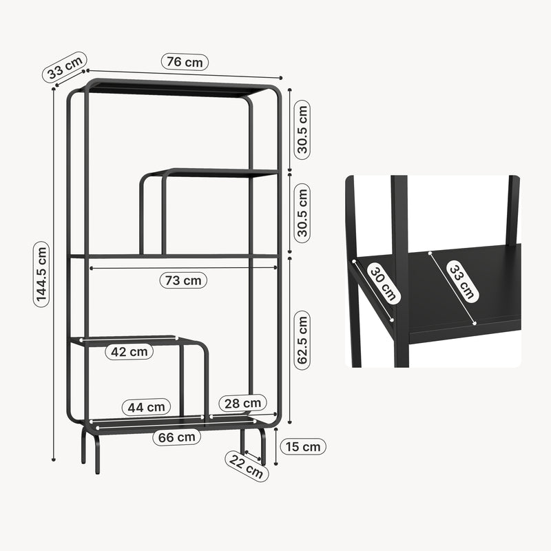 Målskitse Bogreol Færder stål 145x76x33 cm sort [en.casa]
