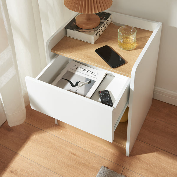 Sengebord Kuorshare 55x42x37 cm hvid/eg-look [en.casa]