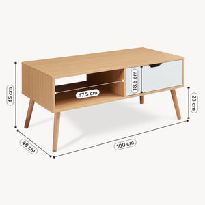 Sofabord Bordkak med skuffe 100x48x45 cm egetræslook/hvid [en.casa]