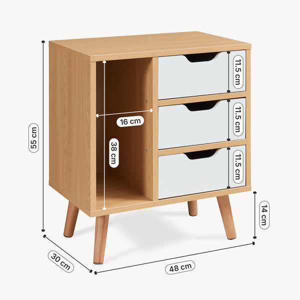 Sengebord Bordkak 55x48x30 cm egetræslook/hvid [en.casa]