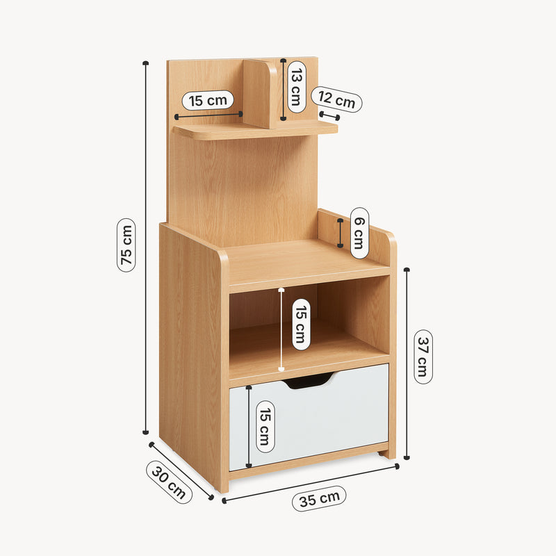 Målskitse Sengebord Bordkak 75x35x30 cm egetræslook/hvid [en.casa]