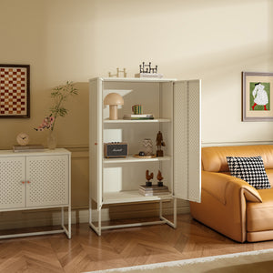Highboard Viitasaari 150x80x40 cm stål cremehvid [en.casa]