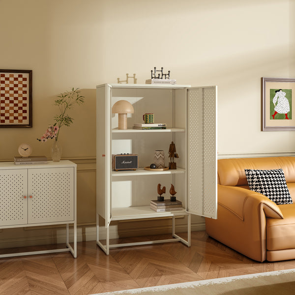 Highboard Viitasaari 150x80x40 cm stål cremehvid [en.casa]