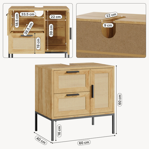 Vaskeskab Marhasa 60x60x40 cm Eg-look/Sort [en.casa]