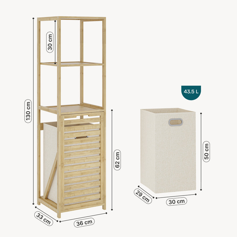 Målskitse Badreol med vasketøjskurv Anun 130x36x33 cm bambus træfarvet [en.casa]
