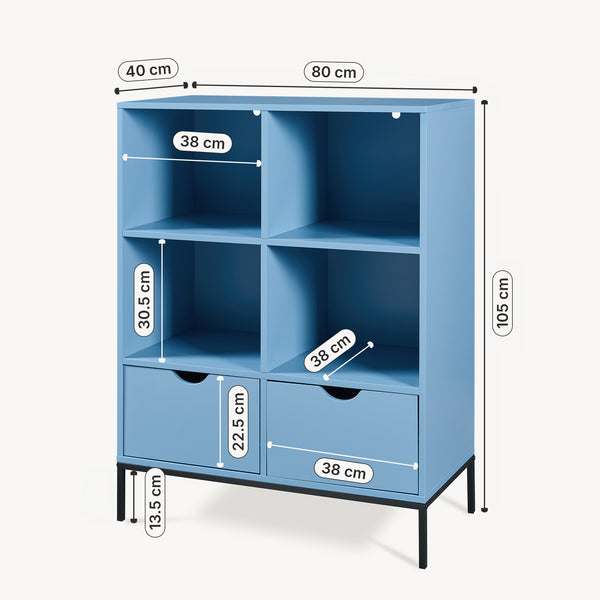 Bogreol med 2 skuffer Colwyn 105x80x40 cm Blå [en.casa]