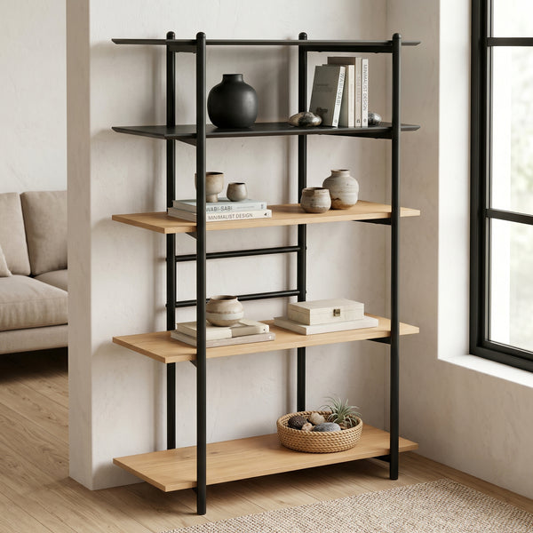 Bogreol Kappespoo 124x80x35 cm Sort/Egeoptik [en.casa]