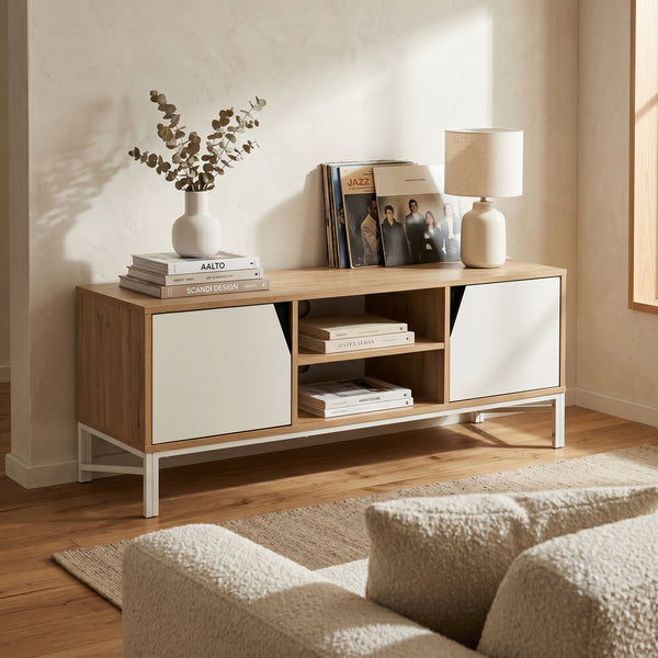TV-skab Kerrköndam 120x40x46 cm Eg-look/Hvid [en.casa]