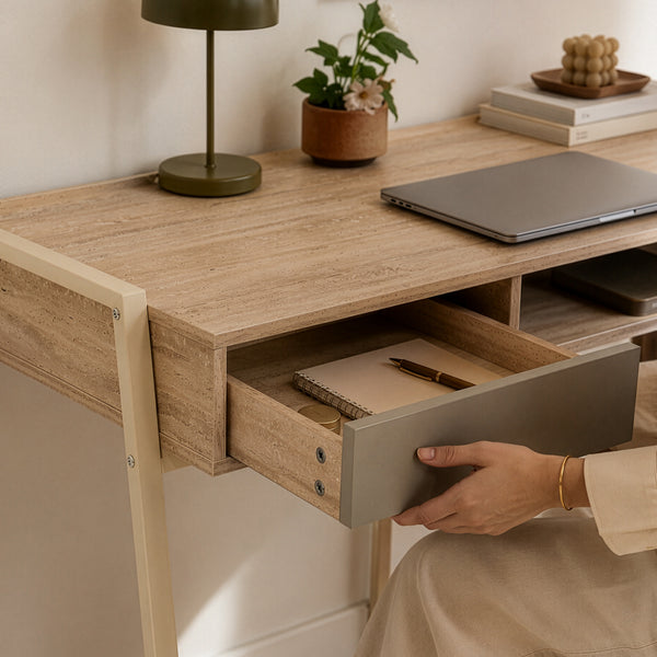 Skrivebord Boderas 107x55x78 cm Beige/Travertin [en.casa]