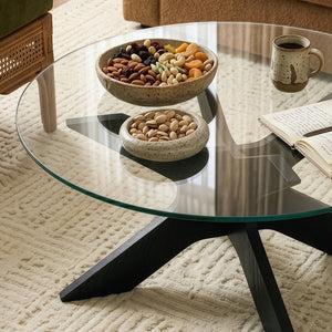 Sofabord Imi med glasplade Ø70x35 cm Sort/Grå [en.casa]