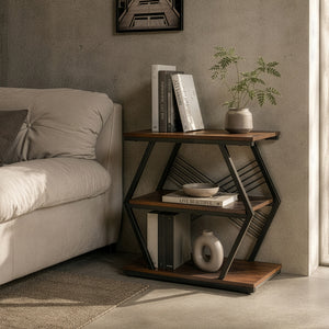 Sidebord Nolarg 65x30x61 cm Sort/Valnøddetræ-look [en.casa]