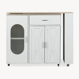 Rullbar køkkenø med drejelig bordplade Kudebola 115x40x94 cm egetræslook/hvid [en.casa]