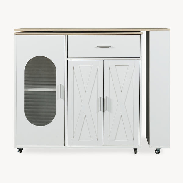 Rullbar køkkenø med drejelig bordplade Kudebola 115x40x94 cm egetræslook/hvid [en.casa]