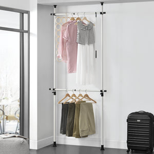 [en.casa]® Stativ garderobesystem - justerbar bredde og højde - 110-305cmx75-115cm - hvid