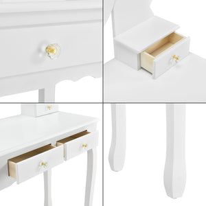 [en.casa]® toiletbord/sminkebord med spejl og stol - 141x75x40cm - hvid