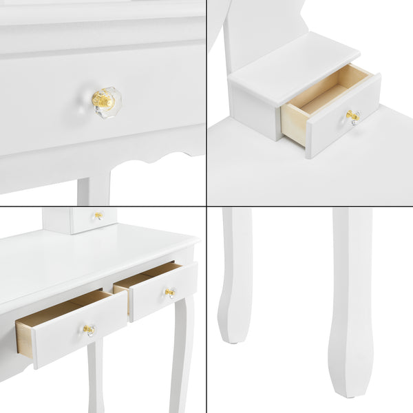 [en.casa]® toiletbord/sminkebord med spejl og stol - 141x75x40cm - hvid