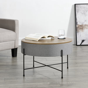 [en.casa] Sofabord med opbevaringsplads - tekstil/spånplade/metal - 40xØ60cm - træ optik/grå/sort