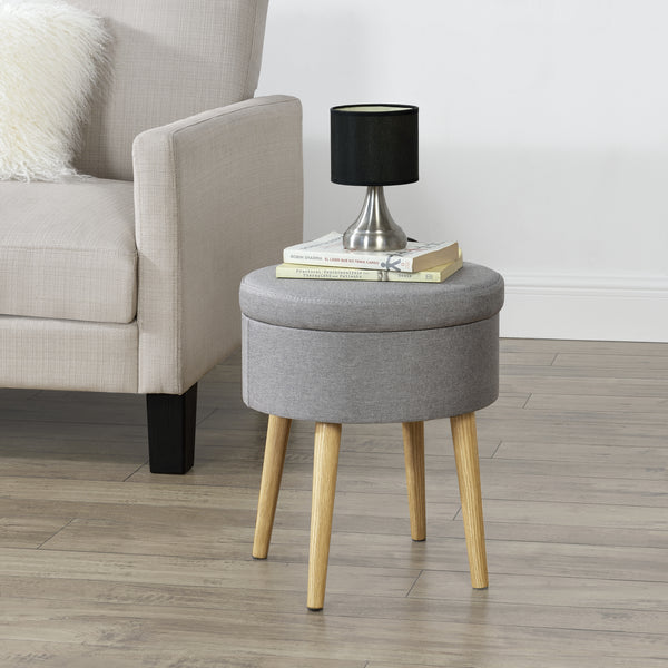 [en.casa]® sofabord - fodskammel - siddemøbel - med opbevaringsplads - 42xØ36cm - tekstil/træ - grå/træ optik