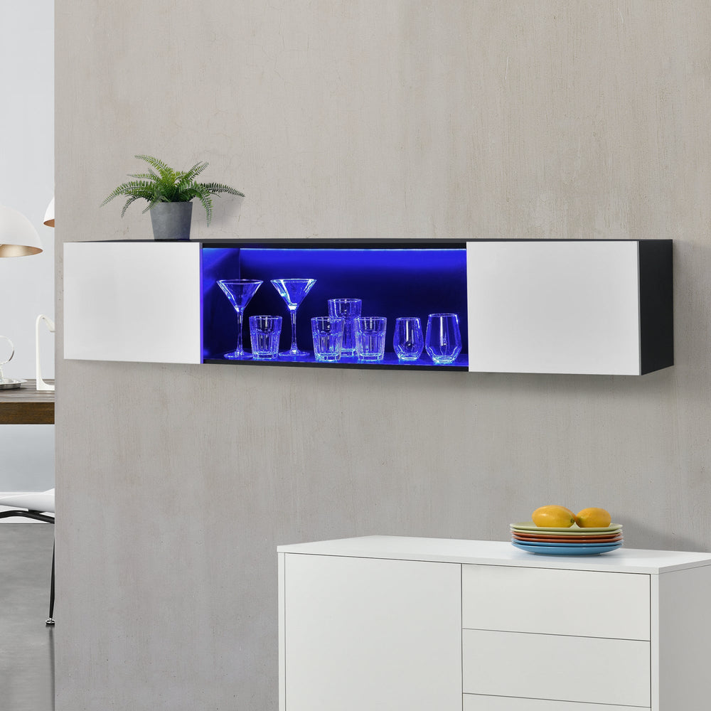 Væghylde Thabong 150x30x30 cm med LED belysning Sort/Hvid en.casa - premiumXL