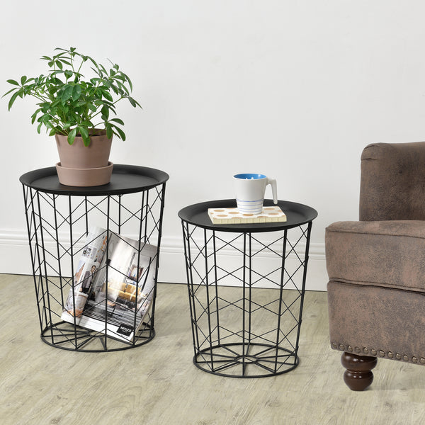 Sæt med 2 sideborde med metalkurve Cerisey sort en.casa