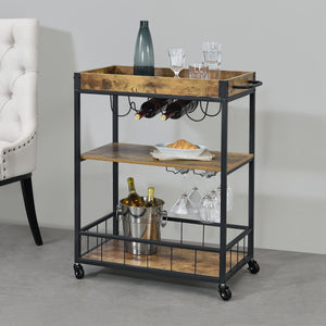 Serveringsvogn Thalwil 89,5 x 67 x 40 cm Vogn med flaskeholder sort/træfarver en.casa