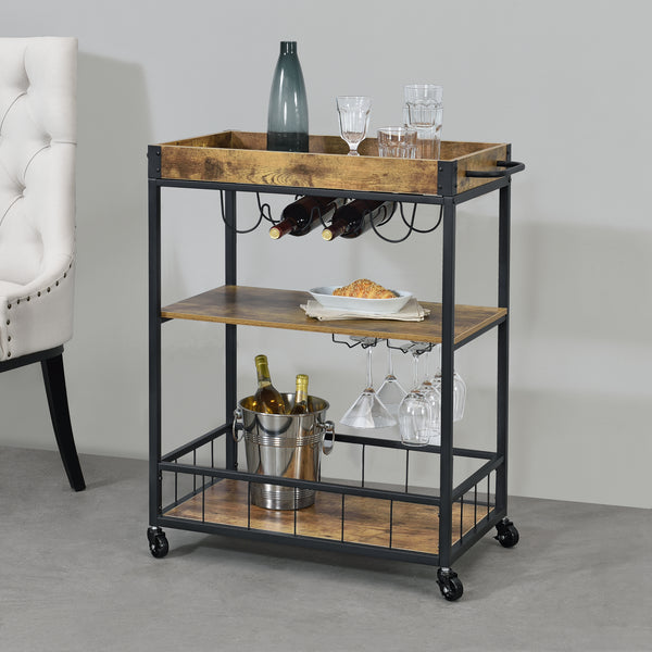 Serveringsvogn Thalwil 89,5 x 67 x 40 cm Vogn med flaskeholder sort/træfarver en.casa
