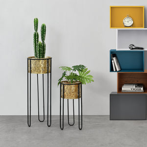 Urtepottestativ Modave 2-delt sort-guldfarvet en.casa