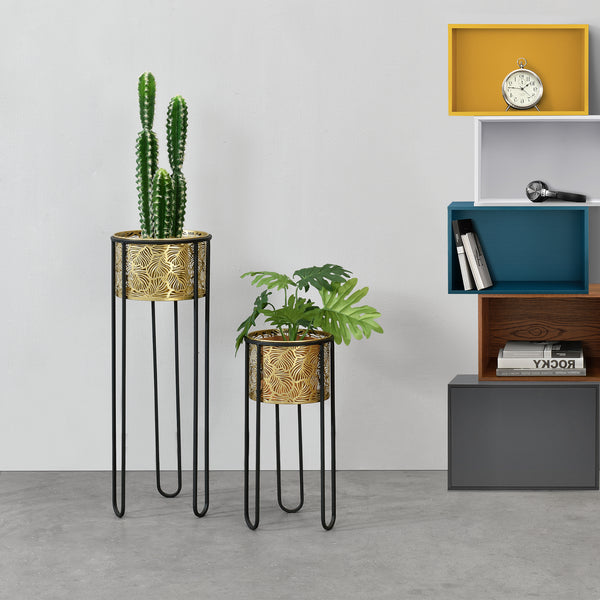 Urtepottestativ Modave 2-delt sort-guldfarvet en.casa