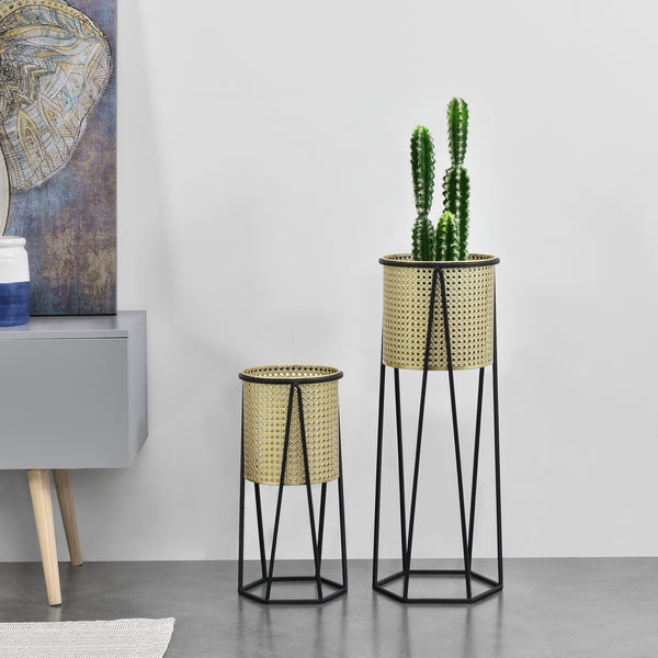 Urtepottestativ Musson 2-delt sort-guldfarvet en.casa