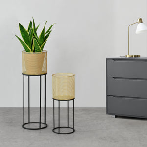 Urtepottestativ Manhay 2-delt sort-guldfarvet en.casa