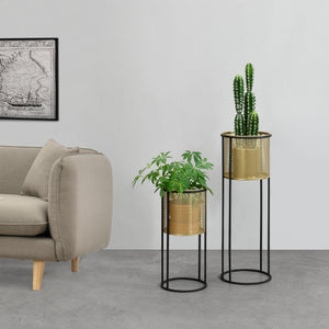 Urtepottestativ Malmedy 2-delt sort-guldfarvet en.casa