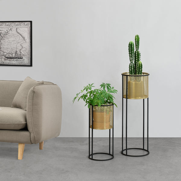 Urtepottestativ Malmedy 2-delt sort-guldfarvet en.casa