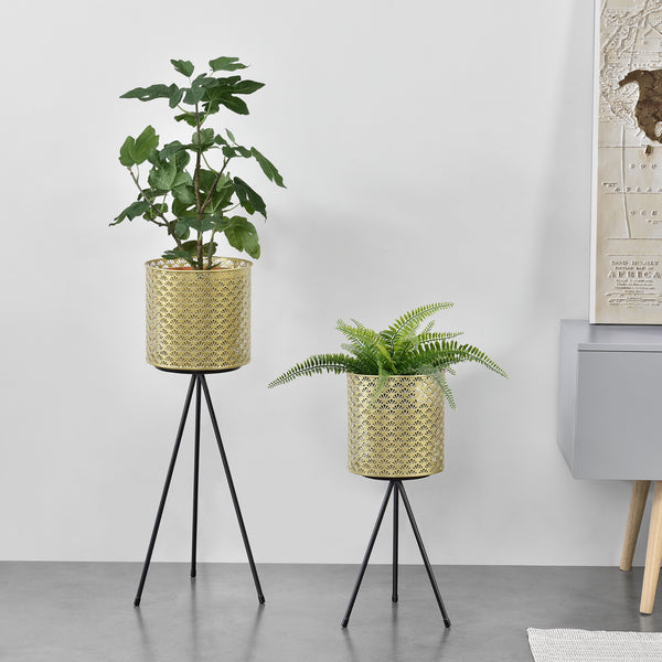 Urtepottestativ Mechelen 2-delt sort-guldfarvet en.casa