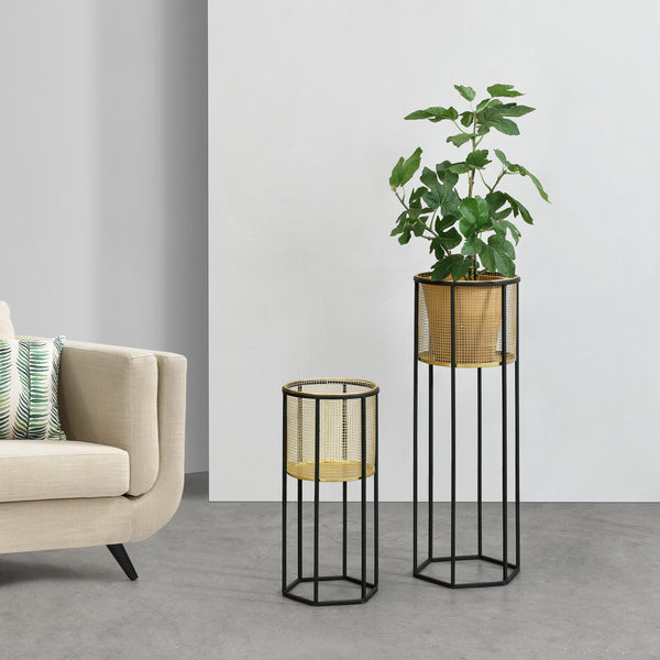 Urtepottestativ Malgedem 2-delt sort-guldfarvet en.casa