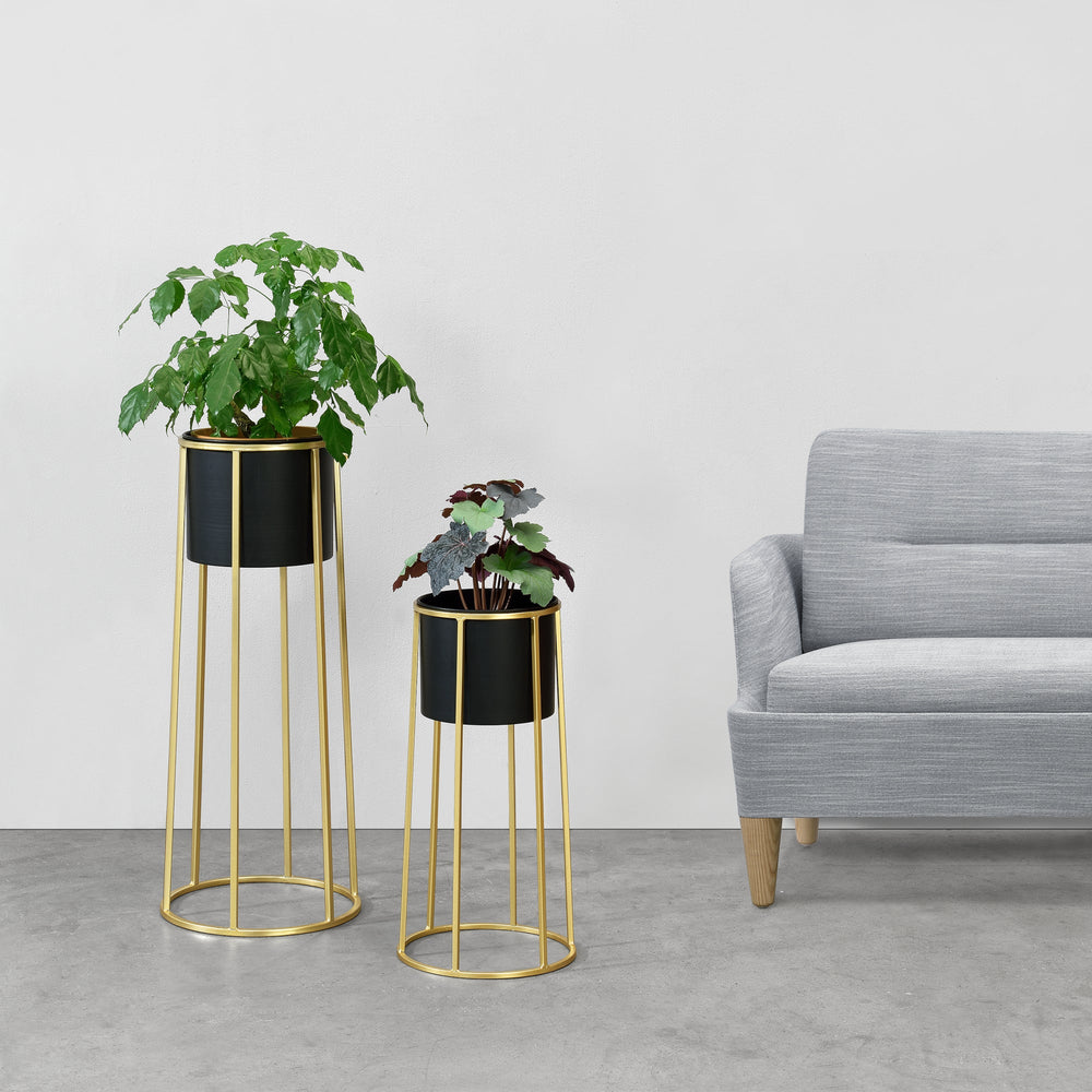 Blomsterpotteholder Macon 2 - dele Sort - Guld farve en.casa - premiumXL