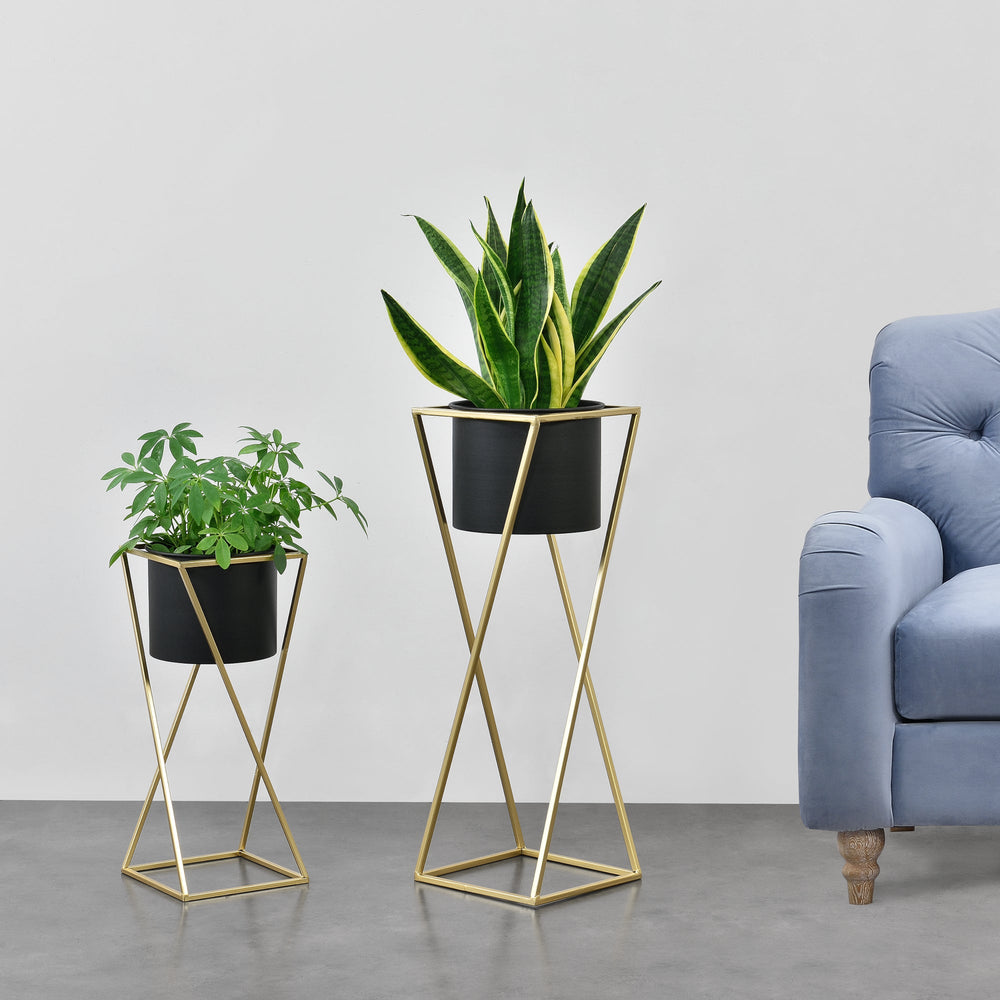 Blomsterpotteholder Mons 2 - dele Sort - Guld farve en.casa - premiumXL