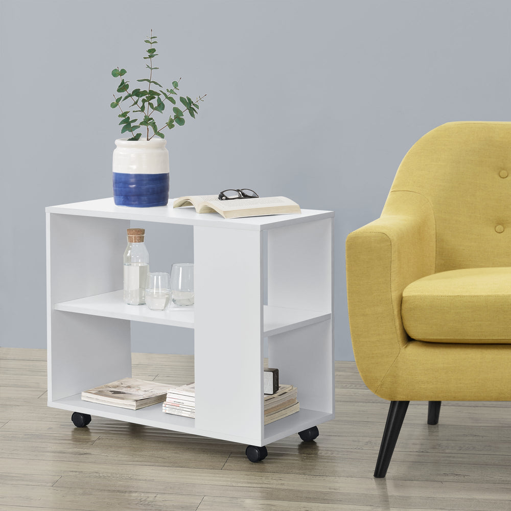 Sofabord Älvdalen 60x70x35 cm ekstra hylde og låsbare hjul Hvid en.casa - premiumXL