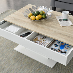 [en.casa]® Sofabord Lünen med opbevaringsrum-40x110x60cm-ljus træ-optik-vit-melaminovertrukket spånplade