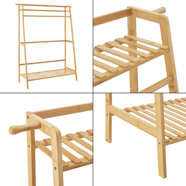 Garderobestativ Föglö 139 x 100 x 40 cm naturlig bambus [en.casa].