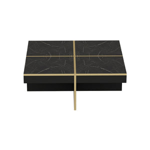 Sofabord Fjerritslev 35x90x90 cm marmorlook sort [en.casa].