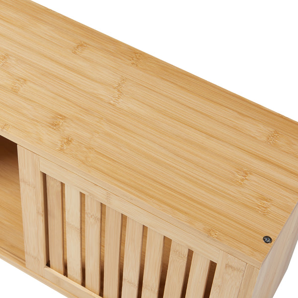 Grums væghylde med to skydedøre 92,5x20x33cm bambus [en.casa].