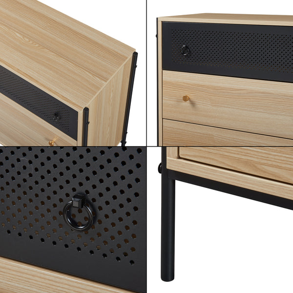 Kommode Tysnes med 3 skuffer 80x80x40 cm Eg/Svart [en.casa]