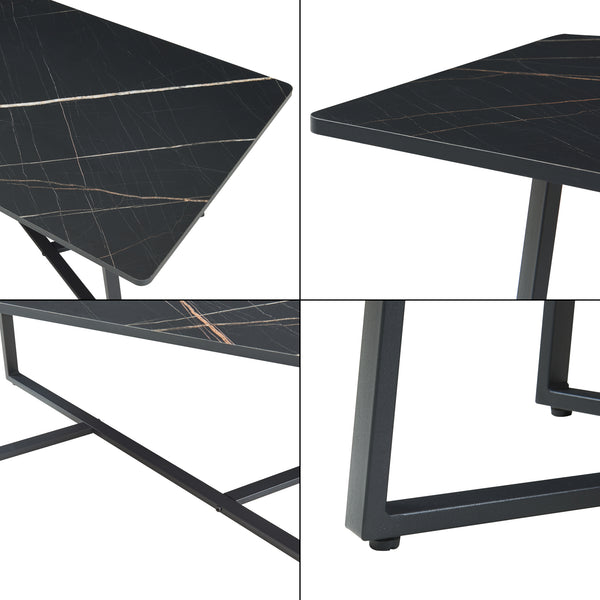 Sofabord Riskiften 120x60x48 cm marmorlook, sort [en.casa]