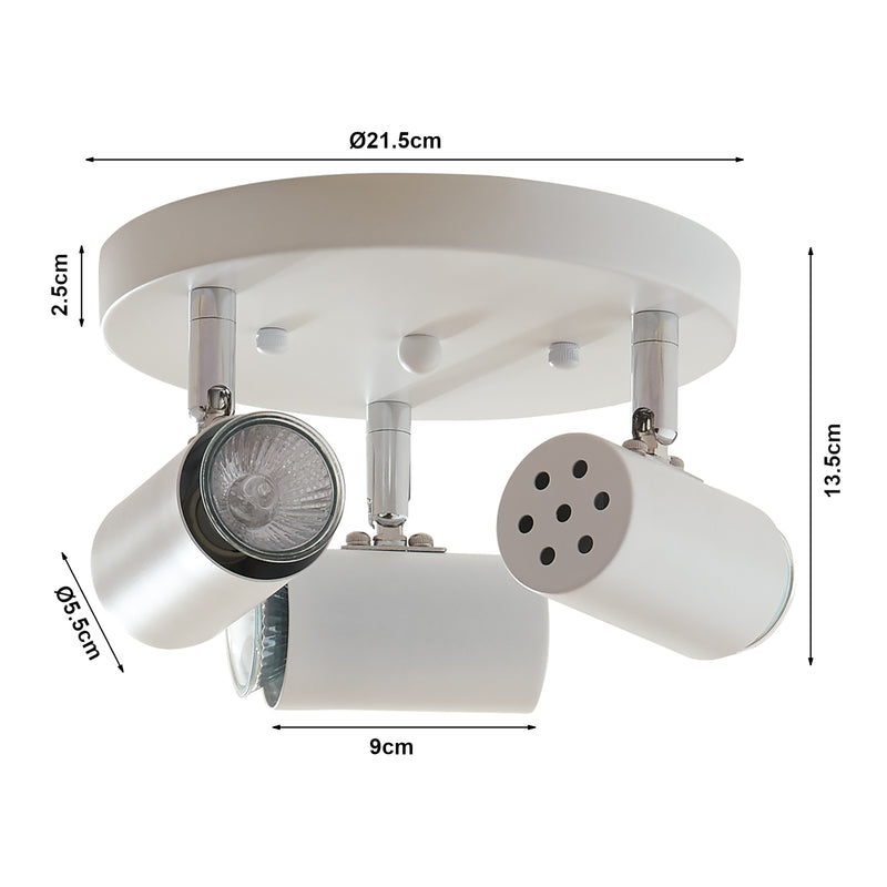 Målskitse Bathgate loftslampe 3 x GU10 hvid [lux.pro]
