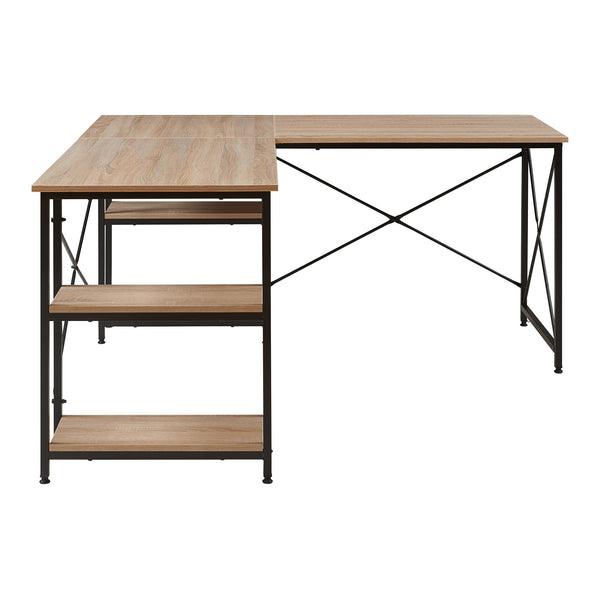 Skrivebord Klirurud med 2 hylder L-formet 150x150x75 cm eg [en.casa]