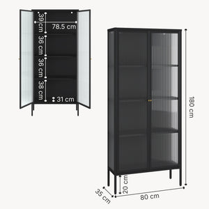 Vitrineskab Vinterhavn 180x80x35 cm stål sort [en.casa]