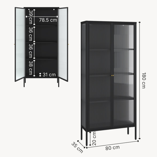 Vitrineskab Vinterhavn 180x80x35 cm stål sort [en.casa]